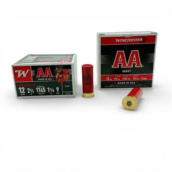 Winchester AA Skeet 12 Ga, 2-3/4", 1-1/8 oz, #9 Shot Light Target Load Ammunition, 50 Rounds