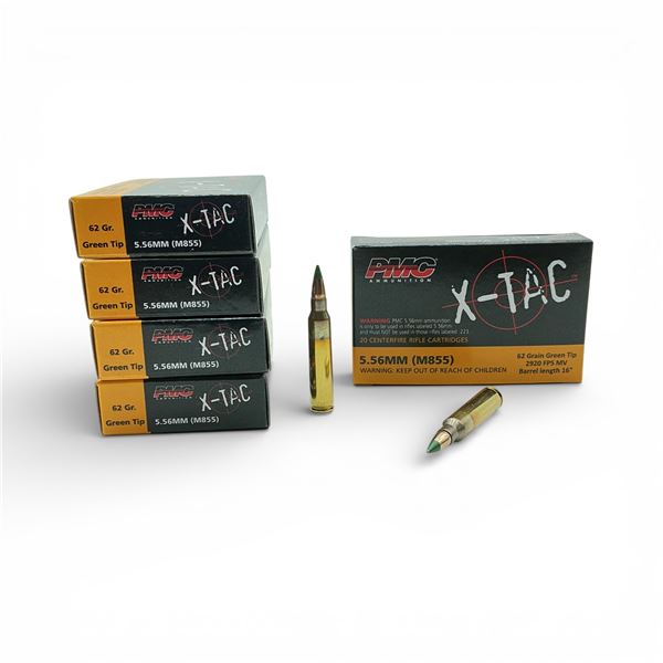 PMC X-Tac 5.56mm (M855), 62 Grain Green Tip Ammunition, 100 Rounds