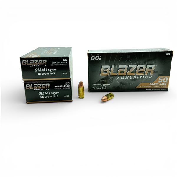 CCI Blazer 9mm Luger, 115 Grain FMJ Ammunition, 150 Rounds