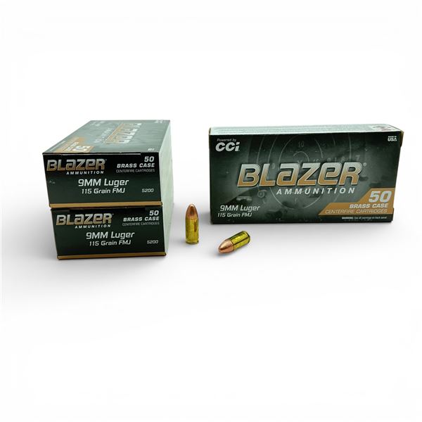 CCI Blazer 9mm Luger, 115 Grain FMJ Ammunition, 150 Rounds