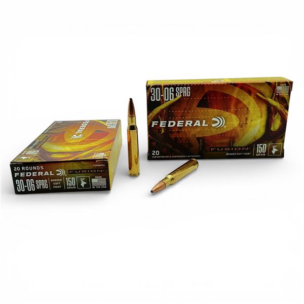 Federal Fusion 30-06 Spring., 150 Grain Bonded Soft Point Ammunition, 40 Rounds