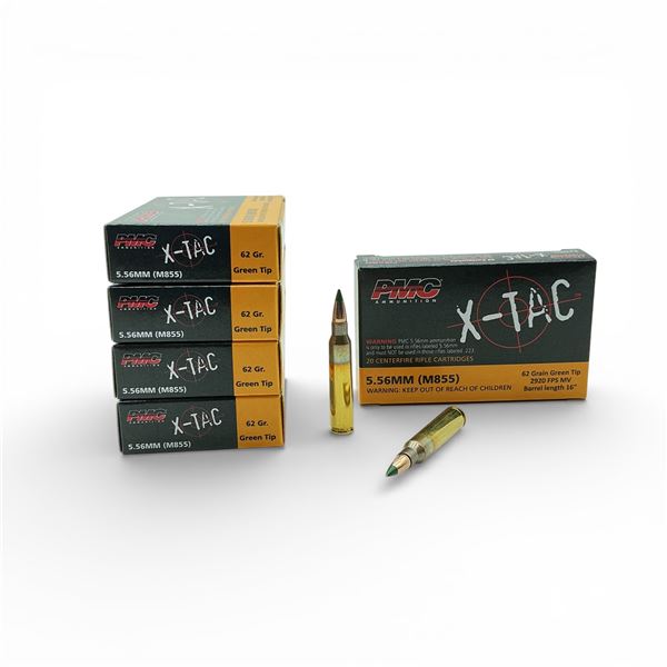PMC X-Tac 5.56mm (M855), 62 Grain Green Tip Ammunition, 100 Rounds