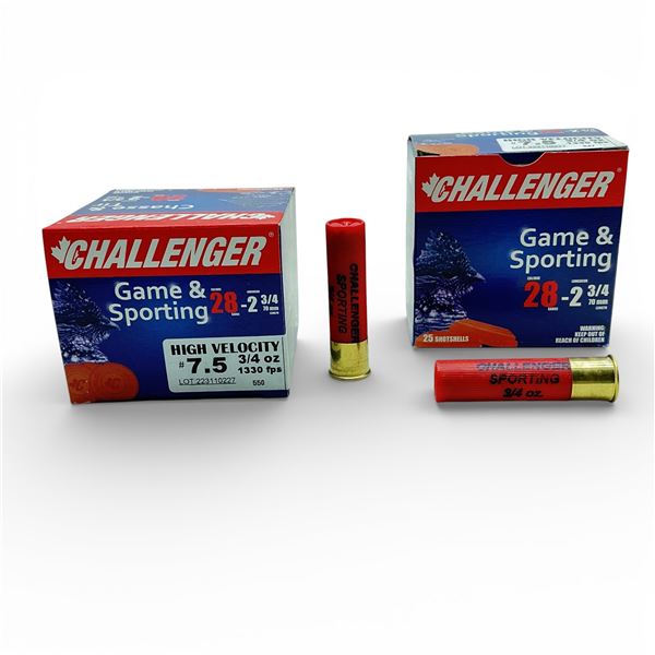 Challenger Game & Sporting 28 Ga, 2-3/4", 3/4 oz, #7.5 Shot Ammunition, 50 Rounds