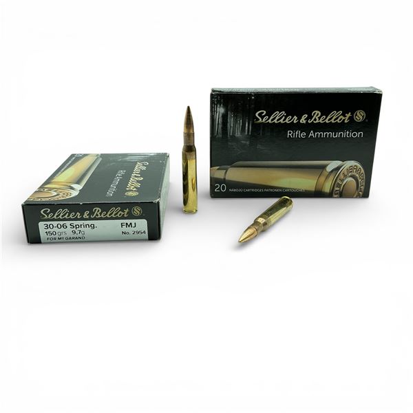 Sellier & Bellot 30-06 Spring., 150 Grain FMJ Ammunition for M1 Garand, 40 Rounds