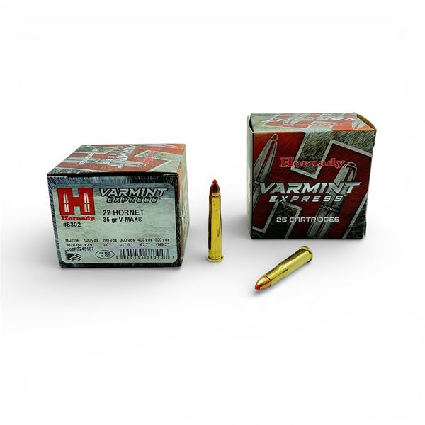 Hornady Varmint Express 22 Hornet, 35 Grain V-Max Ammunition, 50 Rounds
