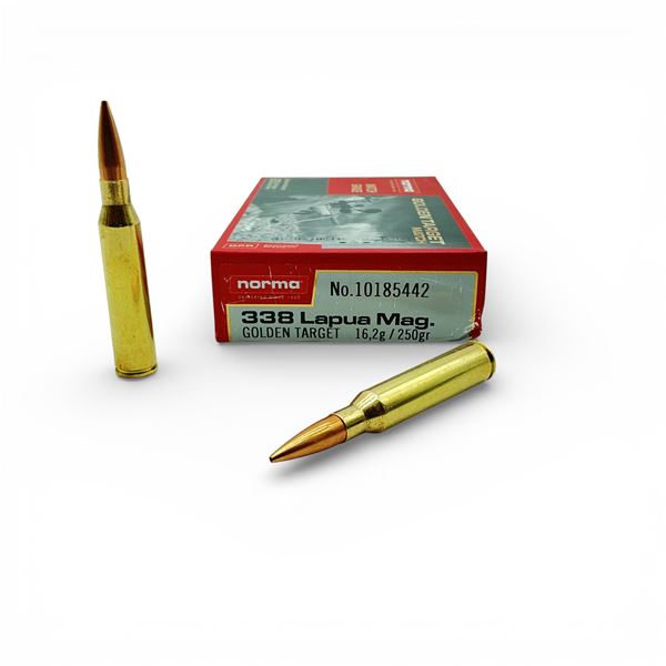 Norma Golden Target Match 338 Lapua Mag, 250 Grain Golden Target Ammunition, 20 Rounds
