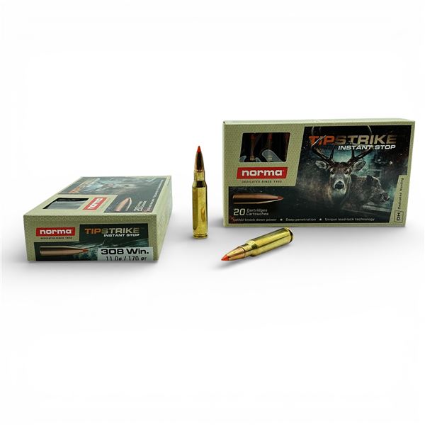 Norma TipStrike Instant Stop 308 Win, 170 Grain Ammunition, 40 Rounds