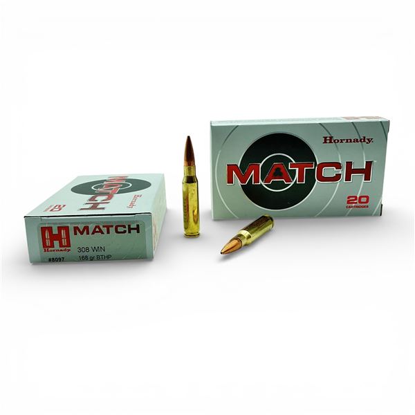 Hornady Match 308 Win, 168 Grain BTHP Ammunition, 40 Rounds