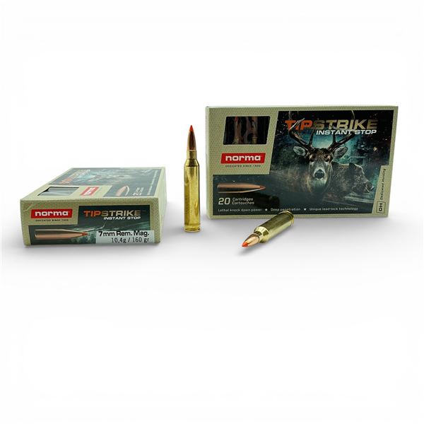 Norma TipStrike Instant Stop 7mm Rem Mag, 160 Grain Ammunition, 40 Rounds
