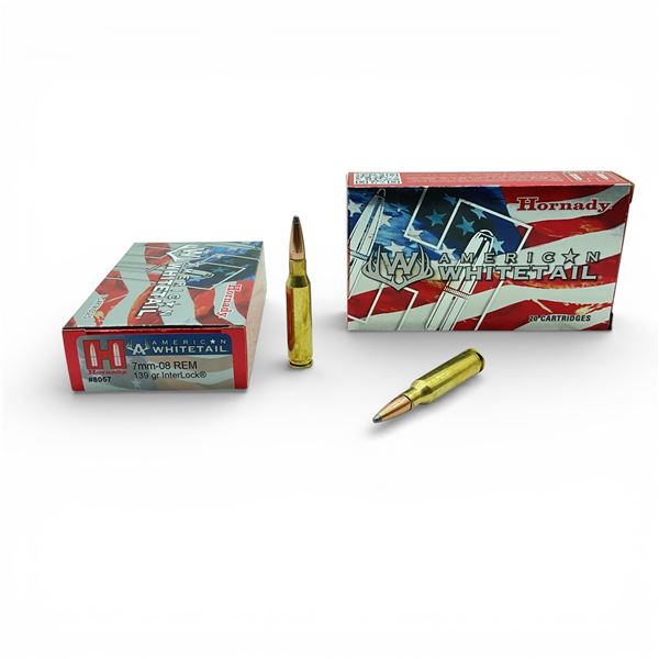 Hornady American Whitetail 7mm-08 Rem, 139 Grain InterLock Ammunition, 40 Rounds