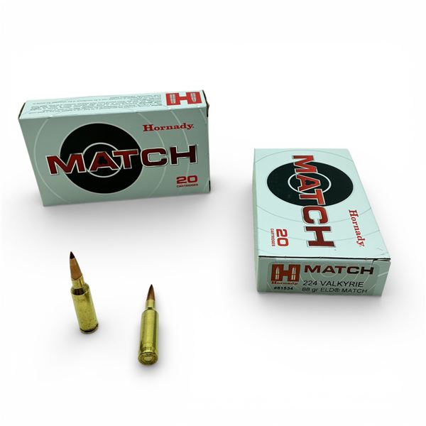 Hornady Match 224 Valkyrie, 88 Grain ELD Match Ammunition, 40 Rounds