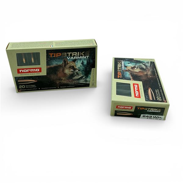 Norma TipStrike Varmint 243 Win, 76 Grain Ammunition, 40 Rounds