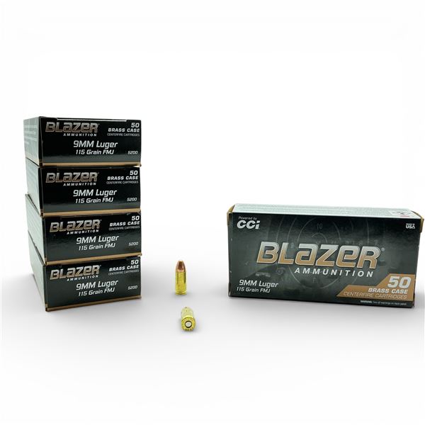 CCI Blazer Brass 9 mm 115 Grain FMJ Ammunition, 250 Rounds