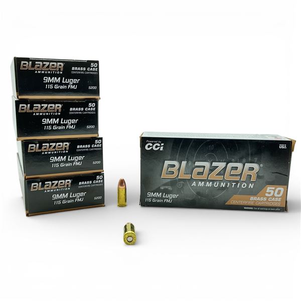 CCI Blazer Brass 9 mm 115 Grain FMJ Ammunition, 250 Rounds