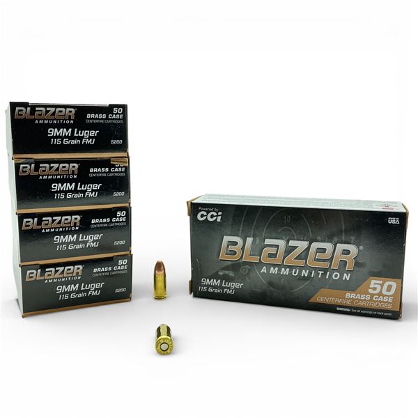 CCI Blazer Brass 9 mm 115 Grain FMJ Ammunition, 250 Rounds