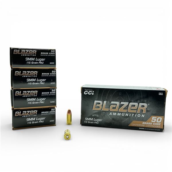 CCI Blazer Brass 9 mm 115 Grain FMJ Ammunition, 250 Rounds