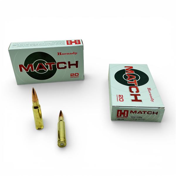 Hornady Match 308 Win, 178 Grain BTHP Ammunition, 40 Rounds