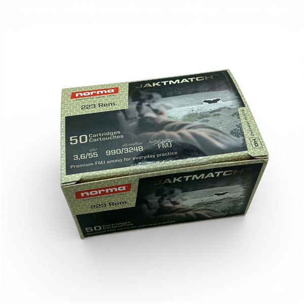 Norma Jaktmatch 223 Rem, 55 Grain FMJ Ammunition, 50 Rounds