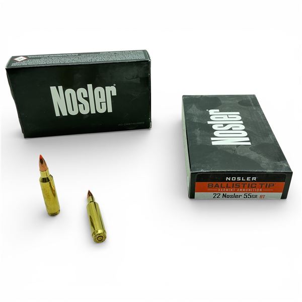 Nosler Ballistic Tip Varmint 22 Nosler, 55 Grain BT Ammunition, 40 Rounds