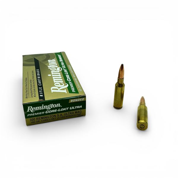 Remington Premier 300 Rem S.A Ultra Mag, 180 Grain Core-Lokt Ultra Bonded PSP Ammunition, 20 Rounds