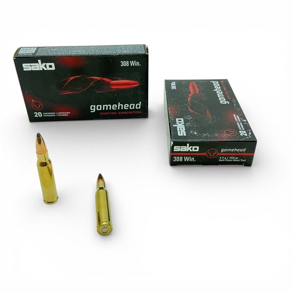 Sako Gamehead 308 Win, 150 Grain Soft Point Boat Tail Ammunition, 40 Rounds