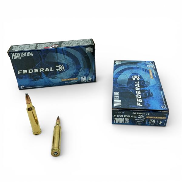 Federal Power-Shok 7mm Rem Mag, 150 Grain Jacketed Soft Point Ammunition, 40 Rounds