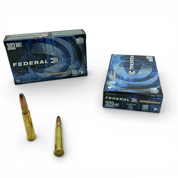 Federal Power-Shok 303 British, 180 Grain Jacketed Soft Point Ammunition, 40 Rounds