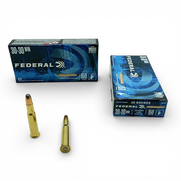 Federal Power-Shok 30-30 Win, 150 Grain Jacketed Soft Point FN Ammunition, 40 Rounds