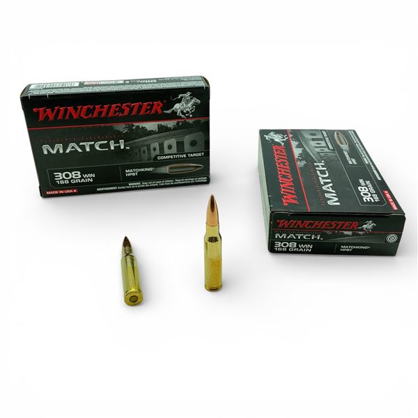 Winchester Match Competitive Target 308 Win, 168 Grain Matchking HPBT Ammunition, 40 Rounds