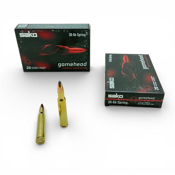 Sako Gamehead 30-06 Spring., 180 Grain Soft Point Boat Tail Ammunition, 40 Rounds