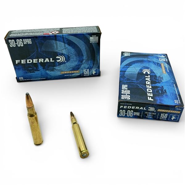 Federal Power-Shok 30-06 Spring., 150 Grain Jacketed Soft Point Ammunition, 40 Rounds