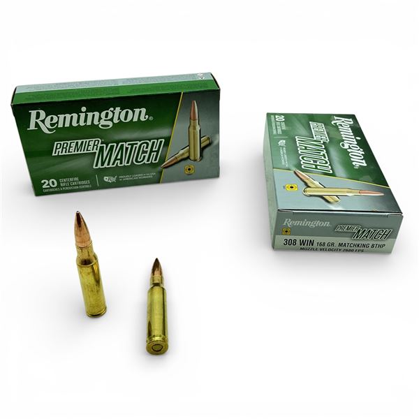 Remington Premier Match 308 Win, 168 Grain Matchking BTHP Ammunition, 40 Rounds