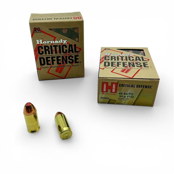 Hornady Critical Defense 45 Auto, 185 Grain FTX Ammunition, 40 Rounds