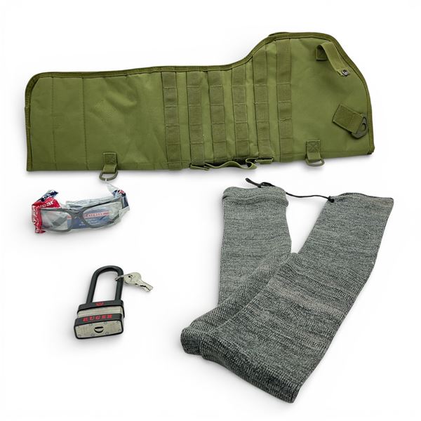 Assorted Firearm and Shooting Gear, 28" Soft Gun Case and 52" Gun Sock