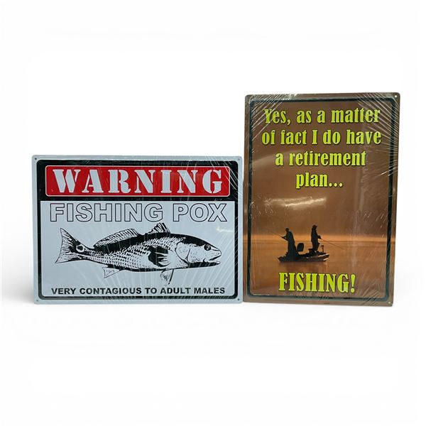 Rivers Edge "Fish Pox" and "Retirement Plan" Metal Sign, 16.75" x 12.25"