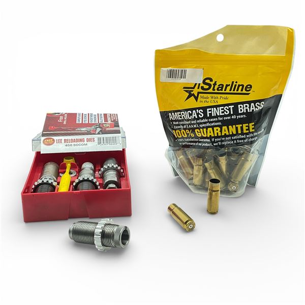 Lee 458 SOC 3 Die Set, Lee 50/500 Die and Assorted 458 Brass