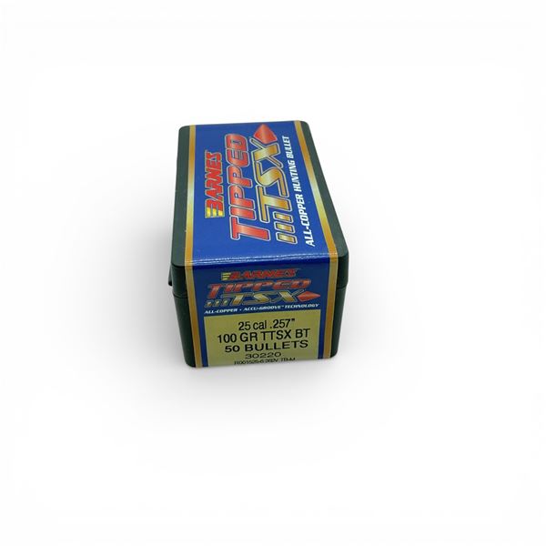 Barnes Tipped TSX 25 Cal (.257"), 100 Grain TTSX BT Projectiles, 50 Qty