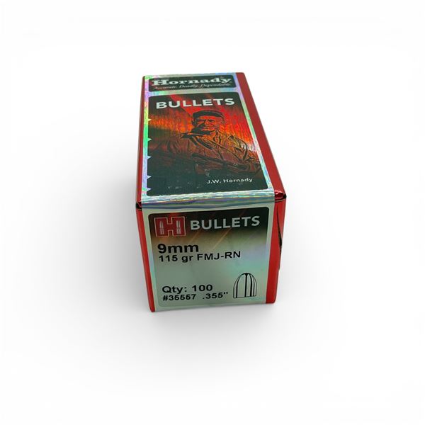 Hornady 9mm (.355"), 115 Grain FMJ-RN Projectiles, 100 Qty