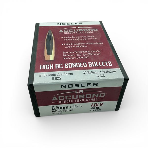 Nosler AccuBond Bonded Long-Range 6.5mm (.264"), 142 Grain Spitzer ABLR Projectiles, 100 Qty