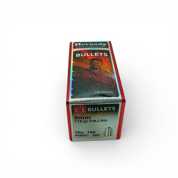 Hornady 9mm (.355"), 115 Grain FMJ-RN Projectiles, 100 Qty