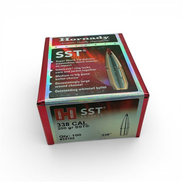 Hornady 338 Cal (.338"), 200 Grain SST Projectiles, 100 Qty