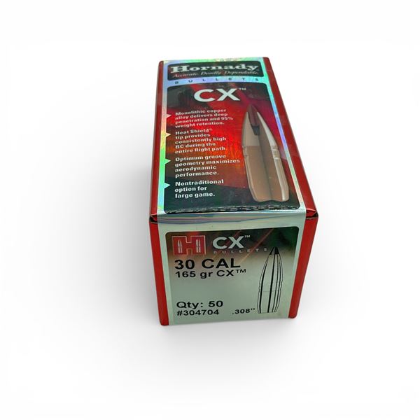 Hornady 30 Cal (.308"), 165 Grain CX Projectiles, 50 Qty