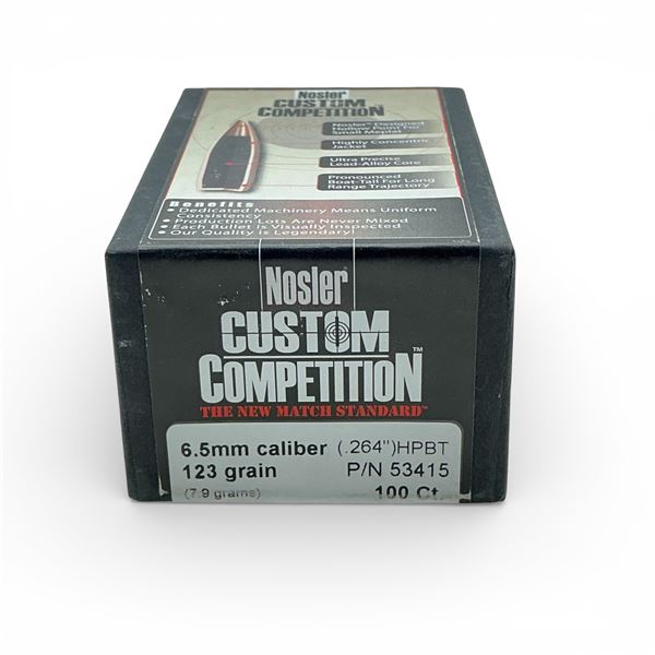 Nosler Custom Competition 6.5mm Cal (.264"), 123 Grain HPBT Projectiles, 100 Qty