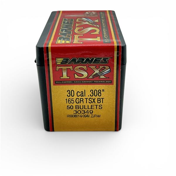 Barnes TSX 30 Cal (.308"), 165 Grain TSX BT Projectiles, 50 Qty