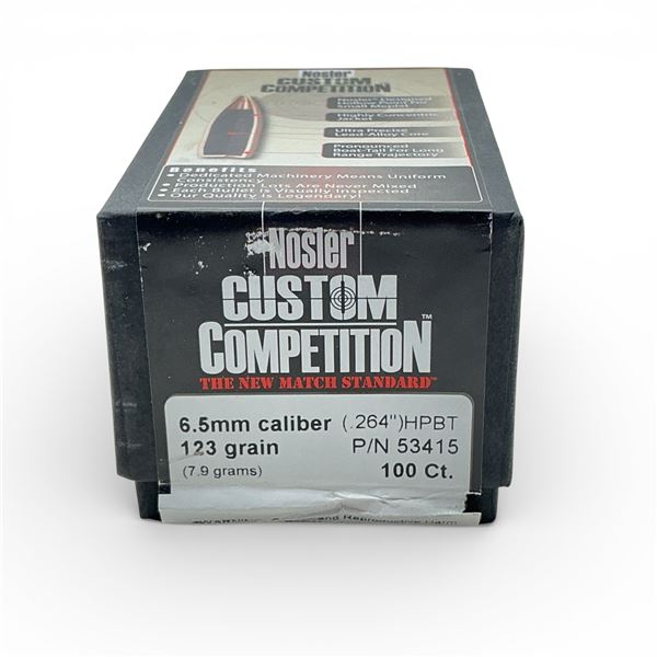 Nosler Custom Competition 6.5mm Cal (.264"), 123 Grain HPBT Projectiles, 100 Qty