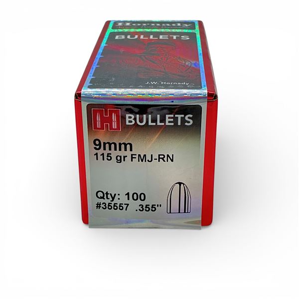 Hornady 9mm (.355"), 115 Grain FMJ-RN Projectiles, 100 Qty
