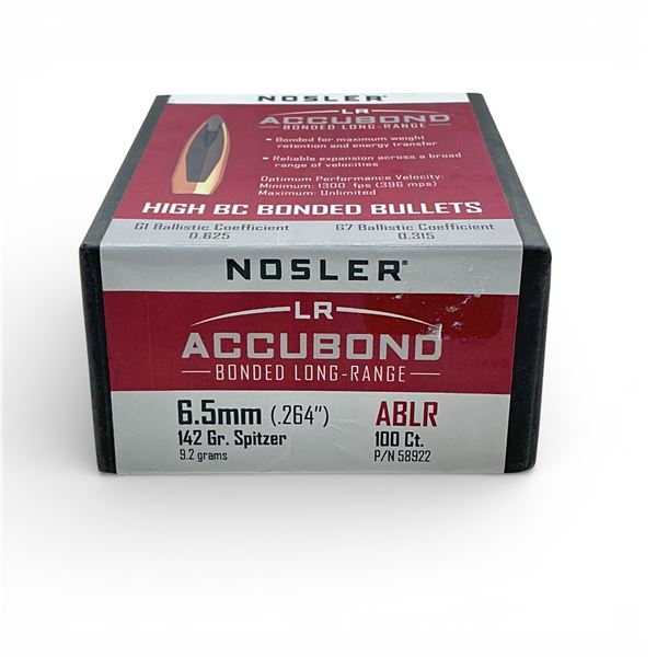 Nosler AccuBond Bonded Long-Range 6.5mm (.264"), 142 Grain Spitzer ABLR Projectiles, 100 Qty