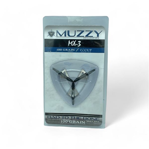 Muzzy MX-3 100 Grain Broadhead, 1-1/4" Cut, 3 Pack, New