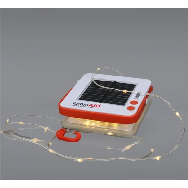 Lumin Aid Solar String Lights and Phone Charger with 300 Lumen Area Light, New