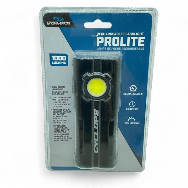 Cyclops ProLite Rechargeable Flashlight, 1000 Lumens, New